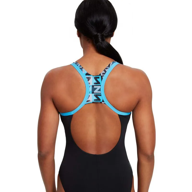 Zoggs Women's Atomback One Piece Swimsuit Black/Embossed Print-4